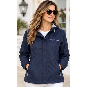 Vineyard Vines Stow & Go Rain Jacket Womens S Navy Hooded Packable $165